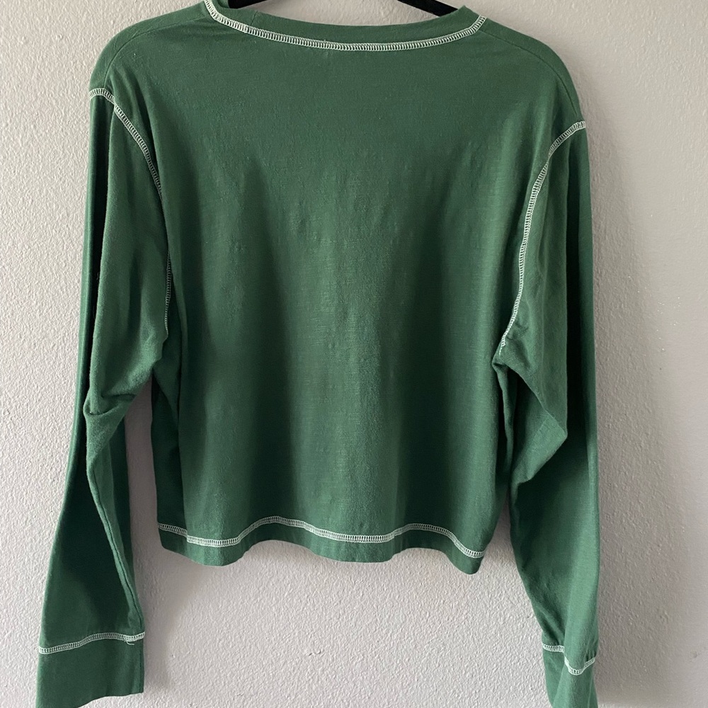 wild fable long sleeve green top white seamed - Picture 2 of 2